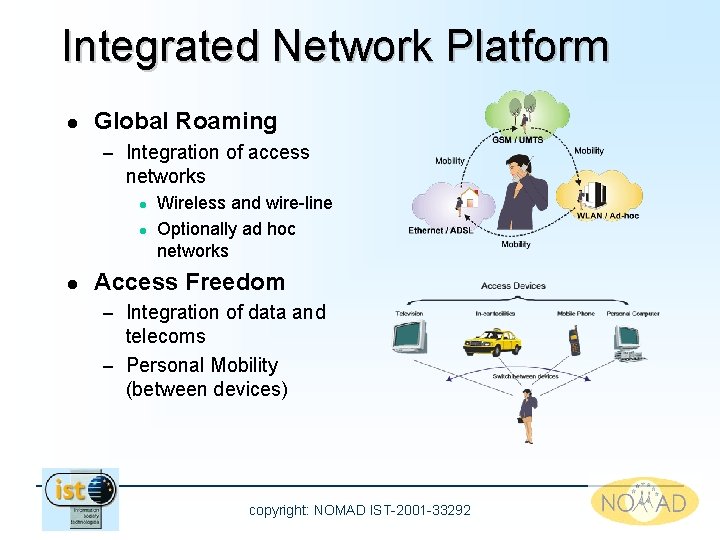 Integrated Network Platform l Global Roaming – Integration of access networks l l l