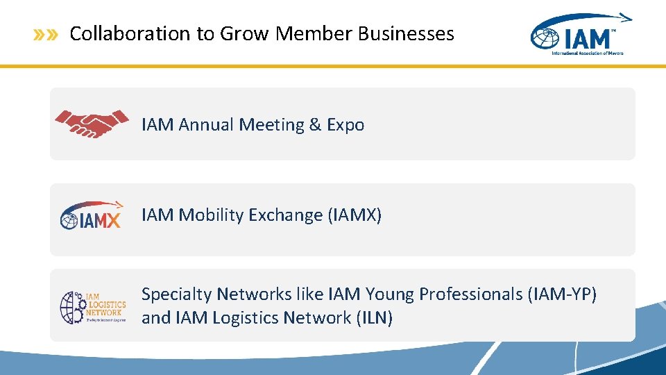 Collaboration to Grow Member Businesses IAM Annual Meeting & Expo IAM Mobility Exchange (IAMX)