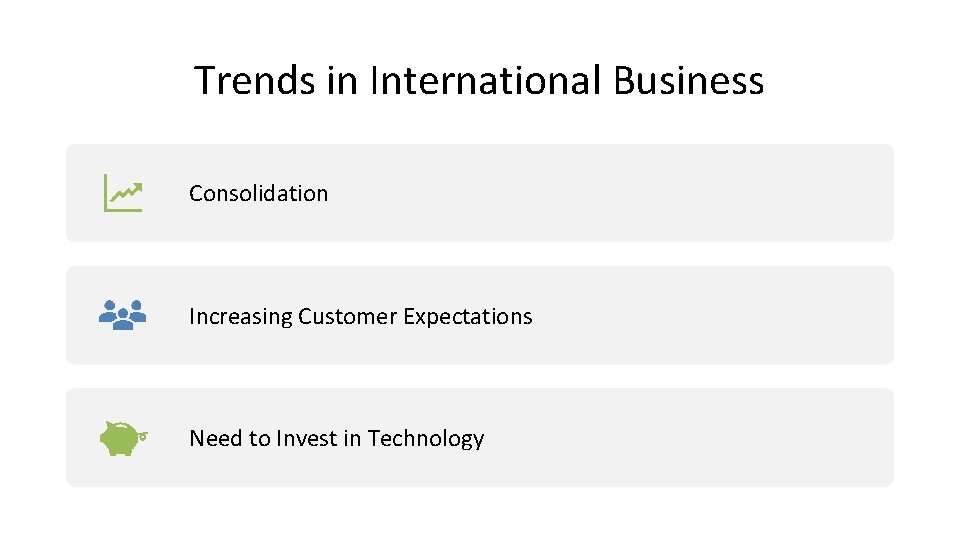 Trends in International Business Consolidation Increasing Customer Expectations Need to Invest in Technology 
