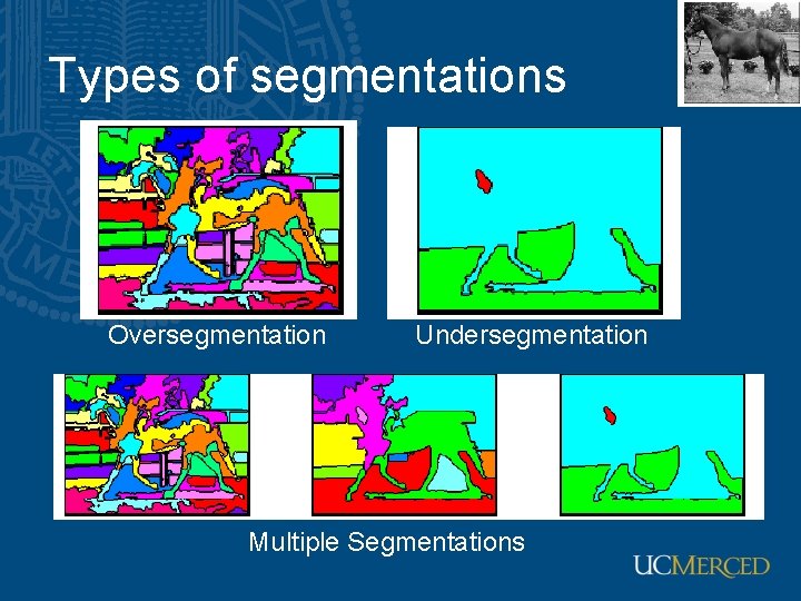 Types of segmentations Oversegmentation Undersegmentation Multiple Segmentations 
