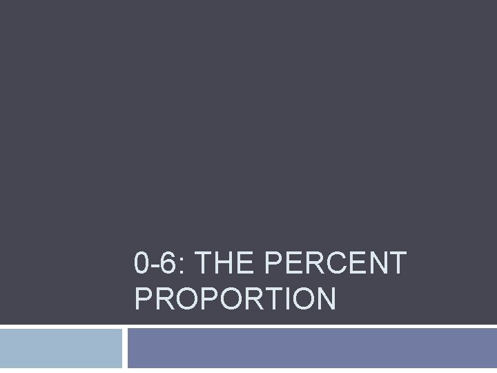 0 -6: THE PERCENT PROPORTION 