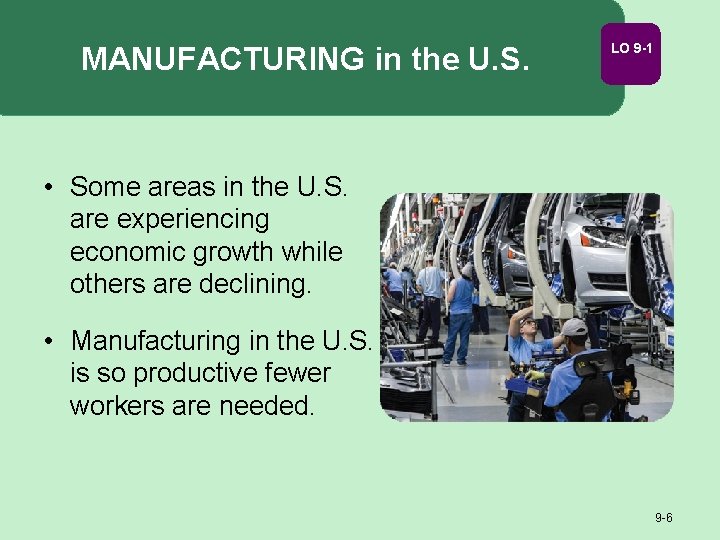 MANUFACTURING in the U. S. LO 9 -1 • Some areas in the U.