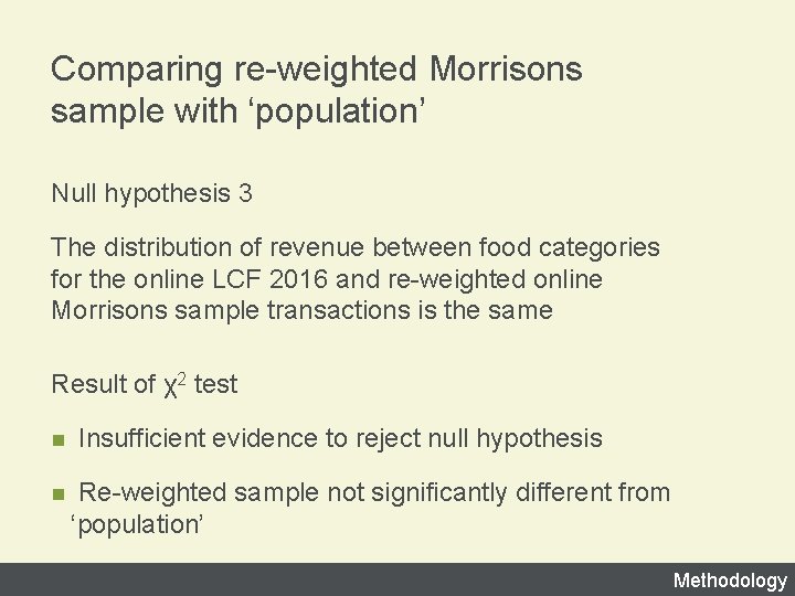 Comparing re-weighted Morrisons sample with ‘population’ Null hypothesis 3 The distribution of revenue between