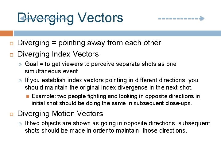 Diverging Vectors Diverging = pointing away from each other Diverging Index Vectors Goal =