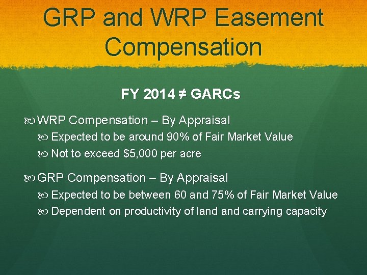 GRP and WRP Easement Compensation FY 2014 ≠ GARCs WRP Compensation – By Appraisal