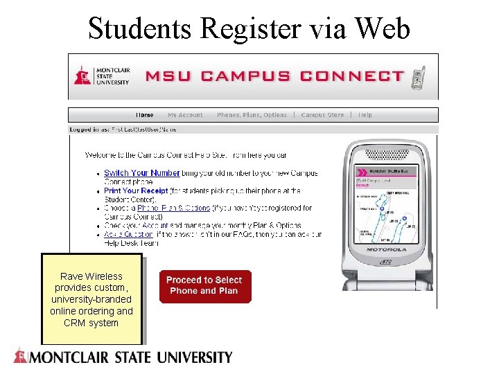 Students Register via Web Rave Wireless provides custom, university-branded online ordering and CRM system