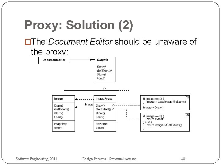 Proxy: Solution (2) �The Document Editor should be unaware of the proxy: Software Engineering,