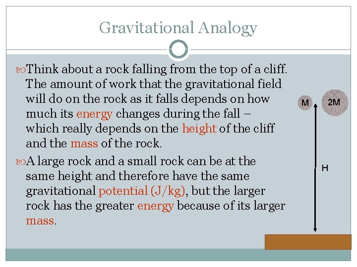 Gravitational Analogy Think about a rock falling from the top of a cliff. The