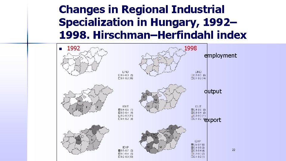 Changes in Regional Industrial Specialization in Hungary, 1992– 1998. Hirschman–Herfindahl index n 1992 1998