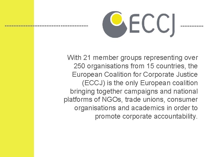 With 21 member groups representing over 250 organisations from 15 countries, the European Coalition