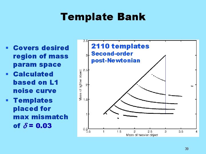 Template Bank § Covers desired region of mass param space § Calculated based on