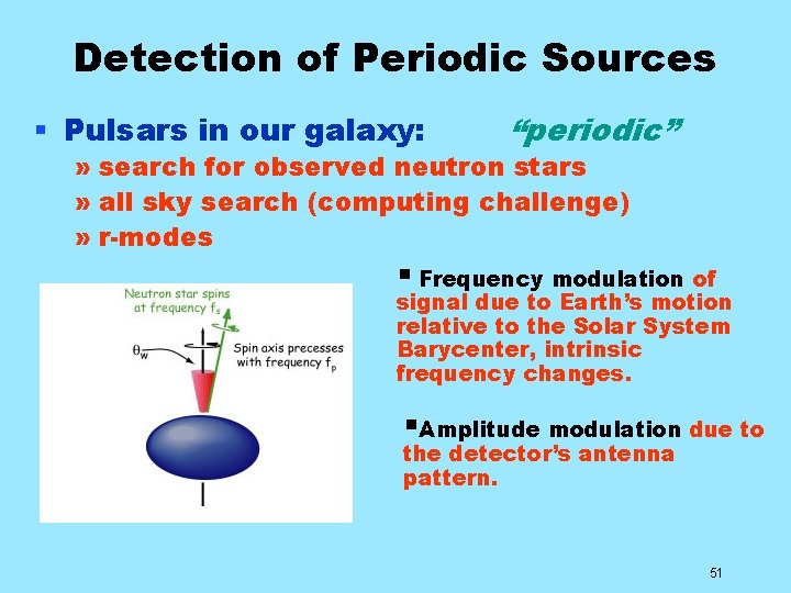 Detection of Periodic Sources § Pulsars in our galaxy: “periodic” » search for observed