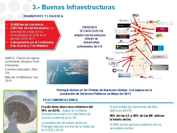 3. - Buenas Infraestructuras TRANSPORTE Y LOGISTICA • 15, 000 km de carreteras •