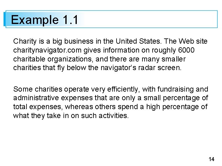 Example 1. 1 Charity is a big business in the United States. The Web