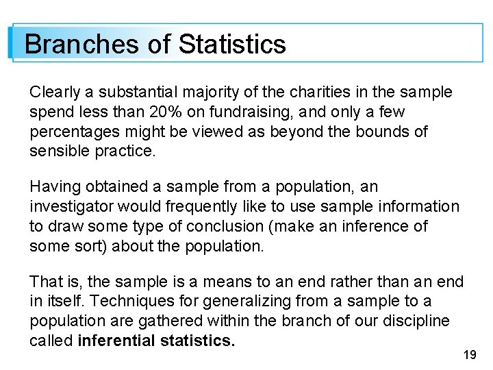 Branches of Statistics Clearly a substantial majority of the charities in the sample spend