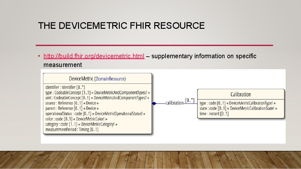 THE DEVICEMETRIC FHIR RESOURCE • http: //build. fhir. org/devicemetric. html – supplementary information on