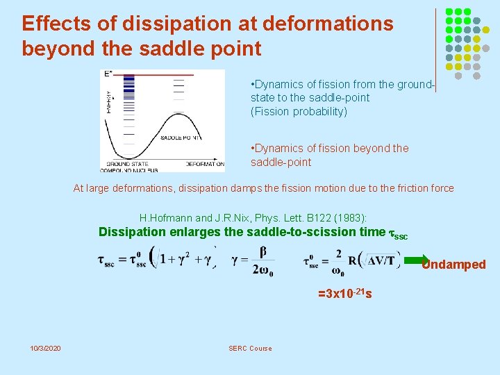 Effects of dissipation at deformations beyond the saddle point • Dynamics of fission from Effects of dissipation at deformations beyond the saddle point • Dynamics of fission from