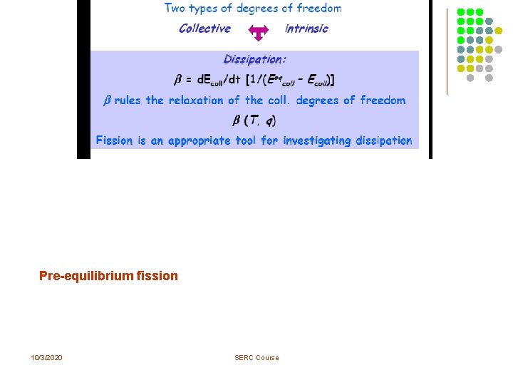 Pre-equilibrium fission 10/3/2020 SERC Course Pre-equilibrium fission 10/3/2020 SERC Course