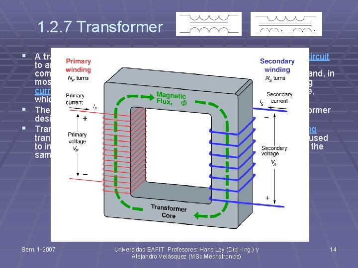 1. 2. 7 Transformer § A transformer is an electrical device that transfers energy