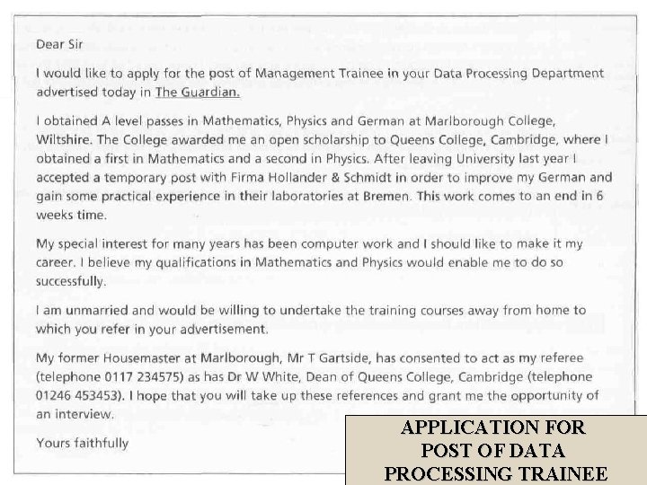 APPLICATION FOR POST OF DATA PROCESSING TRAINEE 