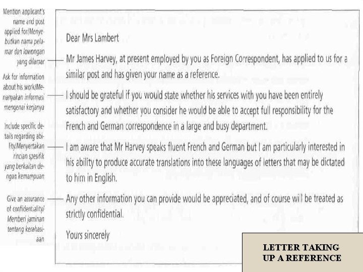 LETTER TAKING UP A REFERENCE 