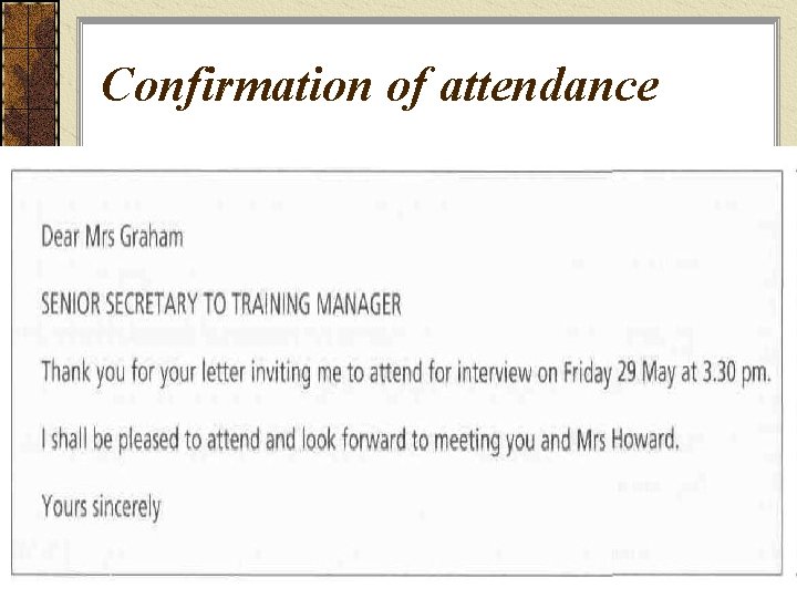 Confirmation of attendance 