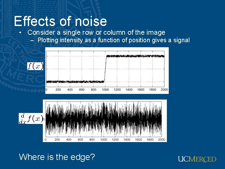 Effects of noise • Consider a single row or column of the image – Effects of noise • Consider a single row or column of the image –
