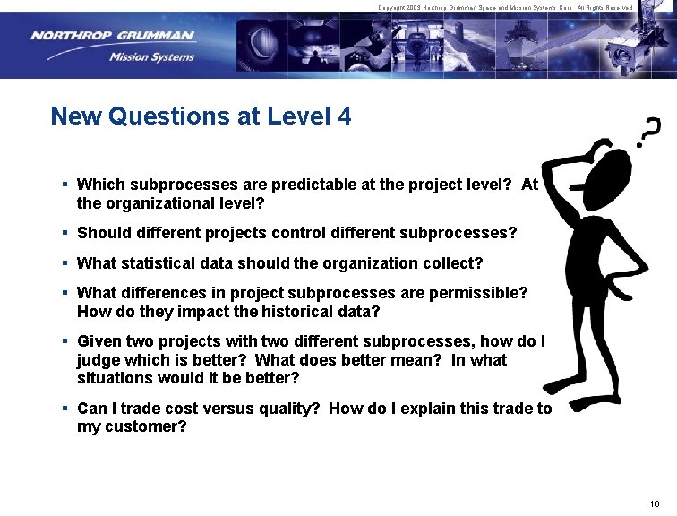 Copyright 2003 Northrop Grumman Space and Mission Systems Corp. All Rights Reserved. New Questions