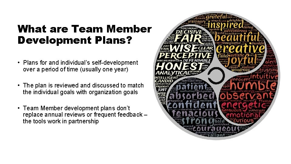 What are Team Member Development Plans? • Plans for and individual’s self-development over a What are Team Member Development Plans? • Plans for and individual’s self-development over a