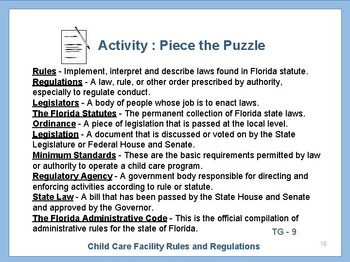 Activity : Piece the Puzzle Rules - Implement, interpret and describe laws found in