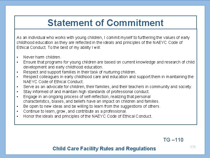 Statement of Commitment As an individual who works with young children, I commit myself