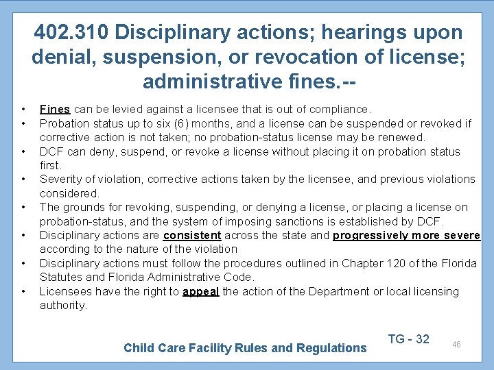 402. 310 Disciplinary actions; hearings upon denial, suspension, or revocation of license; administrative fines.