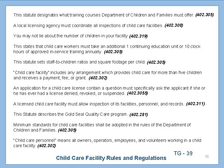 This statute designates what training courses Department of Children and Families must offer. (402.