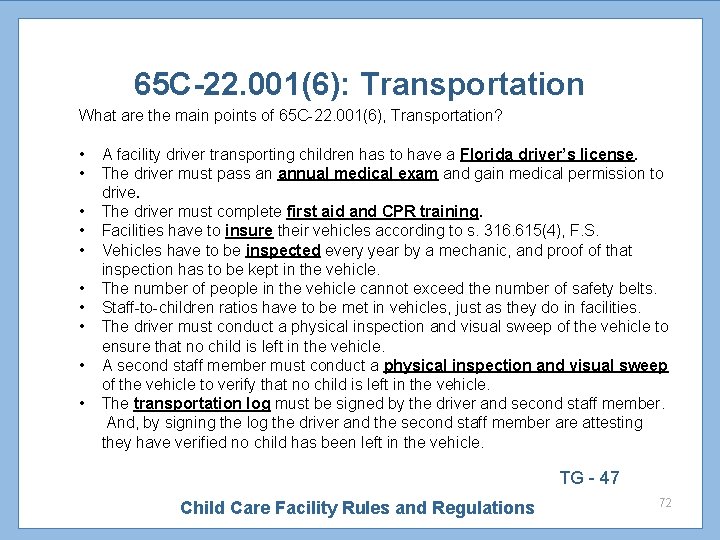 65 C-22. 001(6): Transportation What are the main points of 65 C-22. 001(6), Transportation?