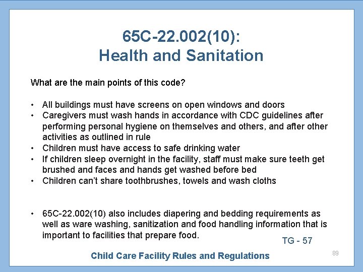 65 C-22. 002(10): Health and Sanitation What are the main points of this code?