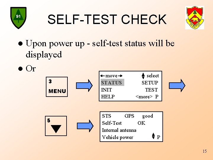 91 SELF-TEST CHECK Upon power up - self-test status will be displayed l Or