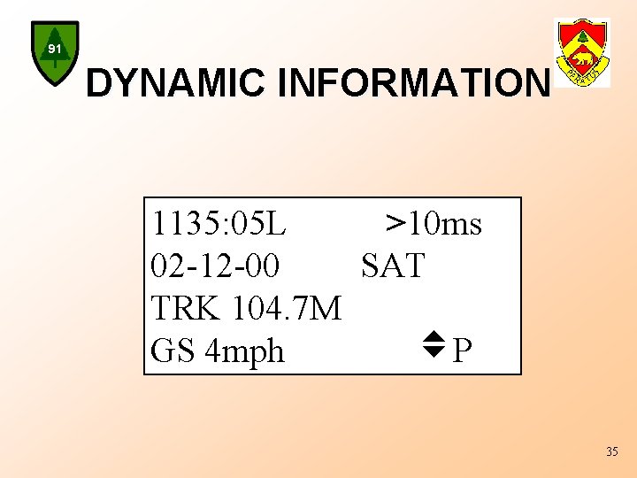 91 DYNAMIC INFORMATION 1135: 05 L >10 ms 02 -12 -00 SAT TRK 104.