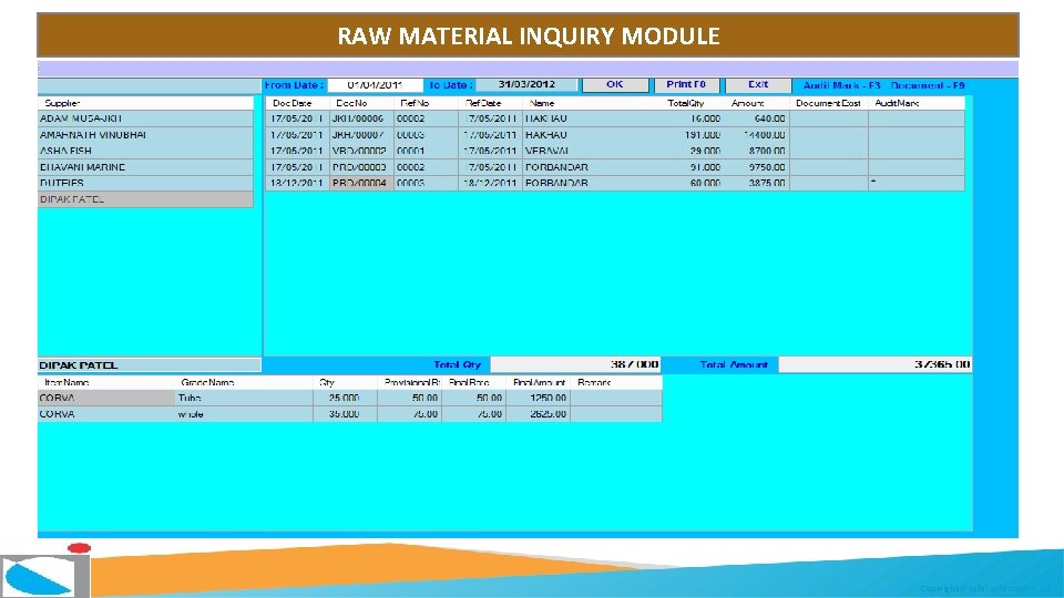 RAW MATERIAL INQUIRY MODULE Copyright @Safal Softcom Pvt. Ltd. 