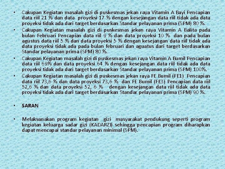  • • • • Cakupan Kegiatan masalah gizi di puskesmas jekan raya Vitamin
