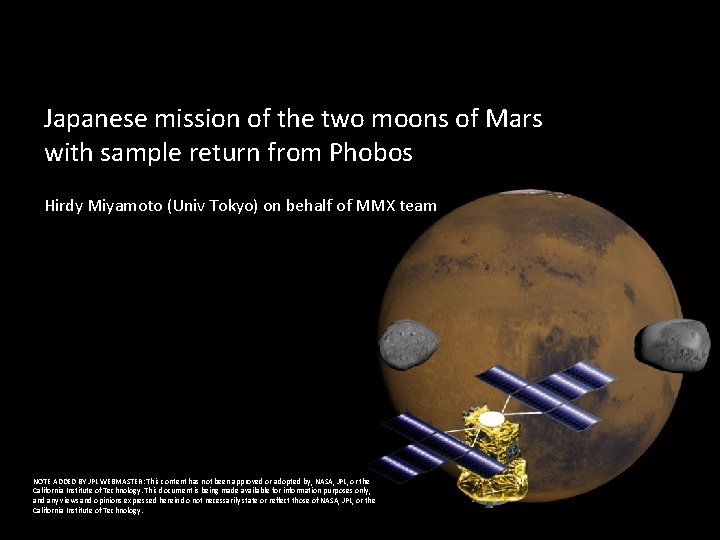 Japanese mission of the two moons of Mars with sample return from Phobos Hirdy