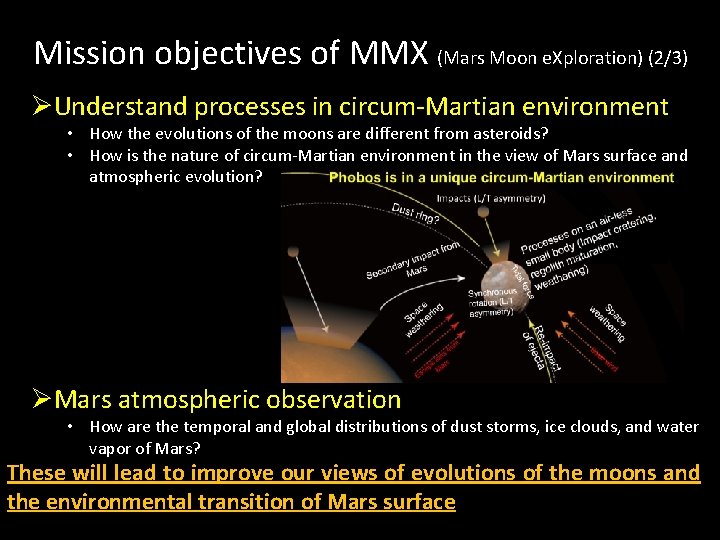 Mission objectives of MMX (Mars Moon e. Xploration) (2/3) ØUnderstand processes in circum-Martian environment