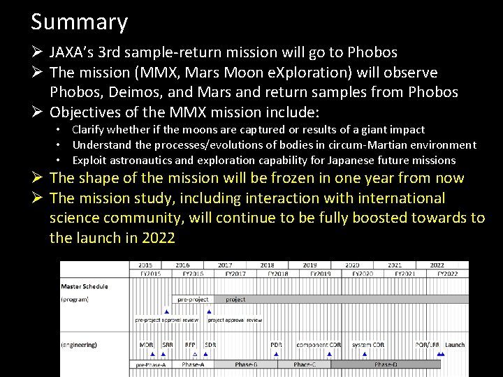 Summary Ø JAXA’s 3 rd sample-return mission will go to Phobos Ø The mission