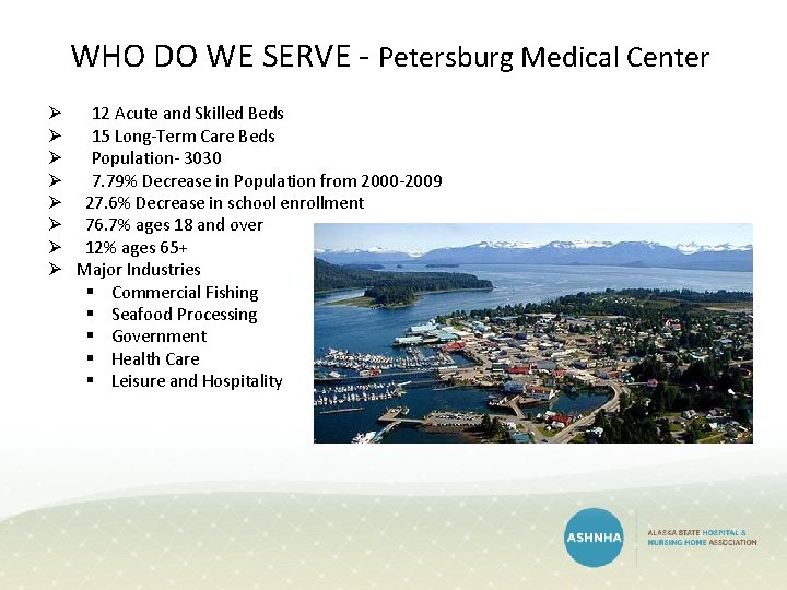 WHO DO WE SERVE - Petersburg Medical Center Ø 12 Acute and Skilled Beds WHO DO WE SERVE - Petersburg Medical Center Ø 12 Acute and Skilled Beds