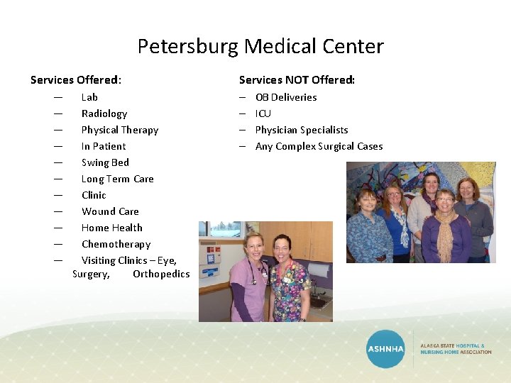 Petersburg Medical Center Services Offered: ― ― ― Lab Radiology Physical Therapy In Patient Petersburg Medical Center Services Offered: ― ― ― Lab Radiology Physical Therapy In Patient