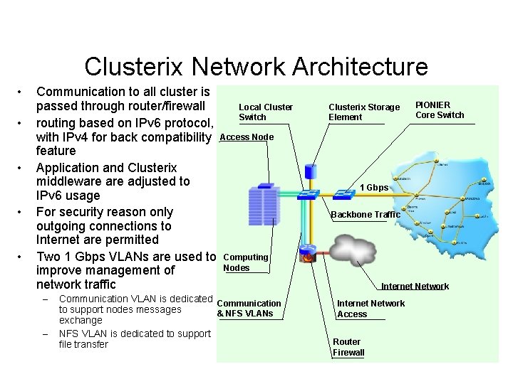 Clusterix Network Architecture • • • Communication to all cluster is Local Cluster passed