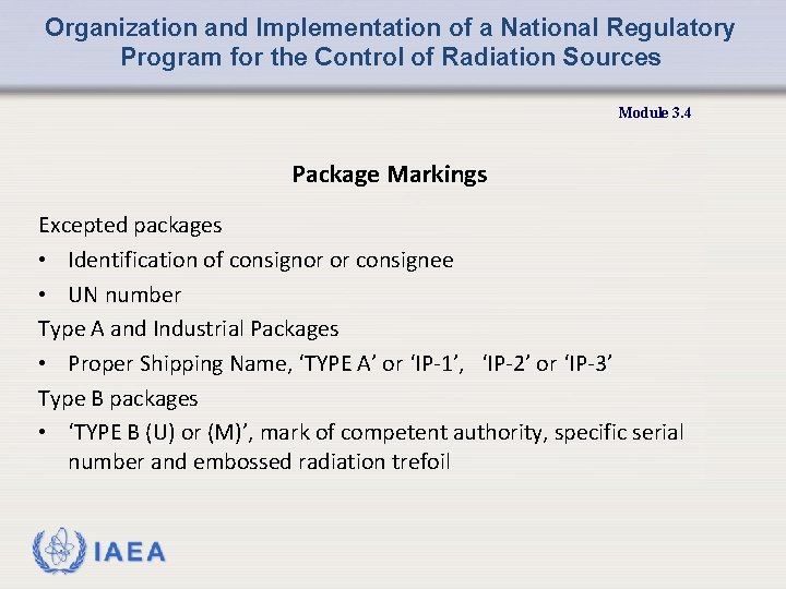 Organization and Implementation of a National Regulatory Program for the Control of Radiation Sources