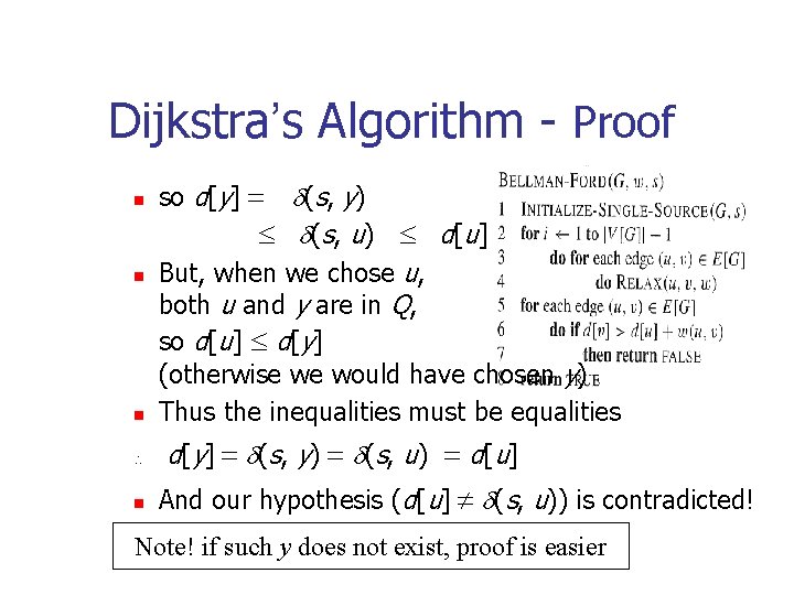 Dijkstra’s Algorithm - Proof n n n  n so d[y] = d (