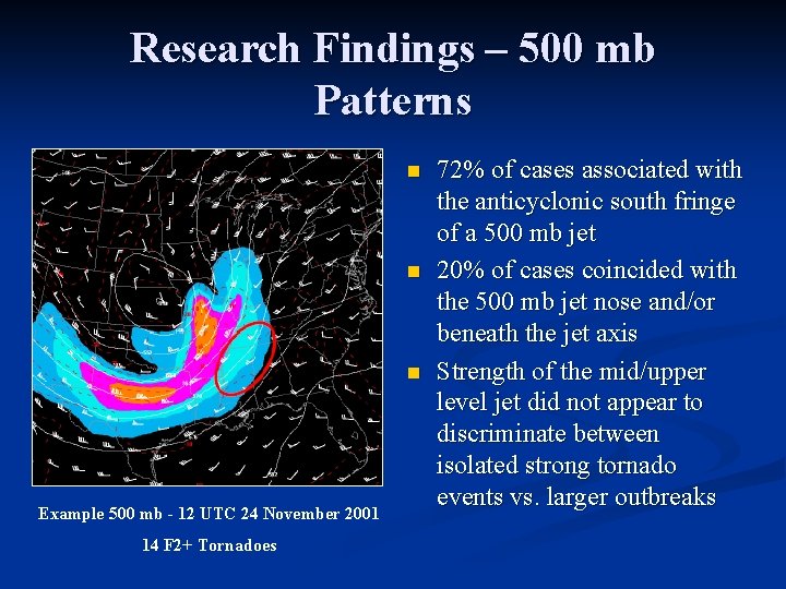 Research Findings – 500 mb Patterns n n n Example 500 mb - 12