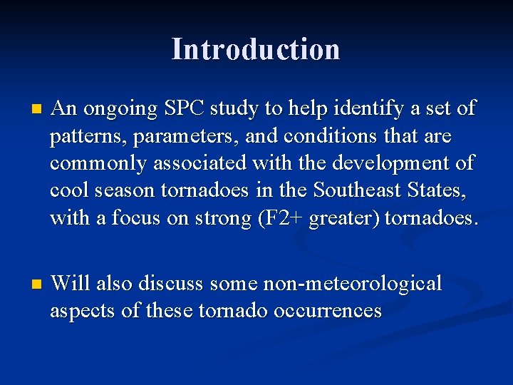 Introduction n An ongoing SPC study to help identify a set of patterns, parameters,