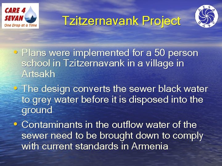 Tzitzernavank Project • Plans were implemented for a 50 person • • school in
